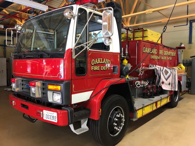 Oakland Fire Department PWSS apparatus inside the apparatus bay.